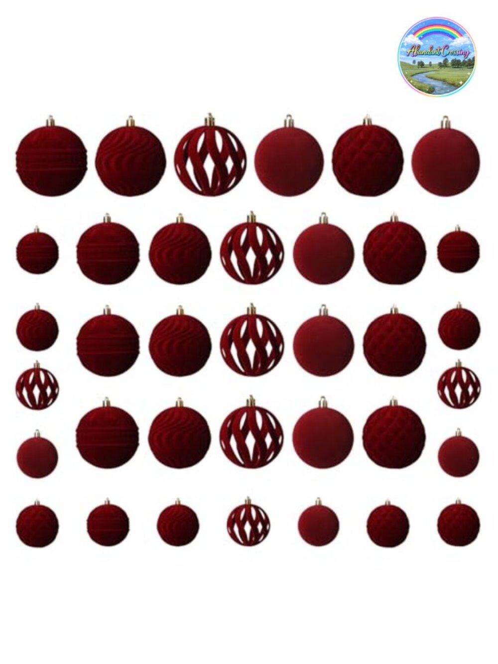 Velvet Christmas Ornaments Set 36pc Shatterproof Balls Holiday Tree Decor